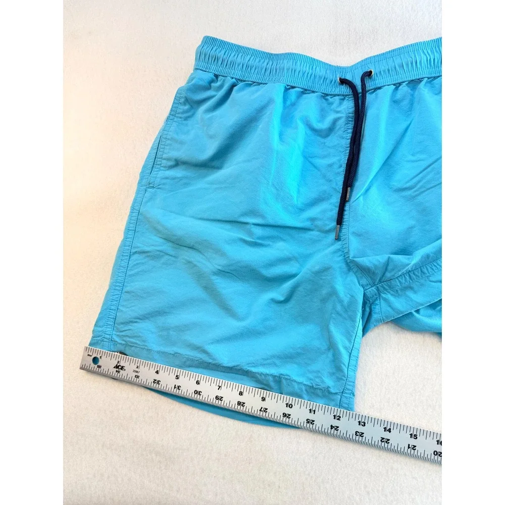 Brooks Brothers Mens Light Blue Swim Trunks Elastic Waist Drawstring 6in Inseam